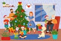 Lovely family people character together celebrate christmas holiday, happy new year party day flat vector illustration Royalty Free Stock Photo