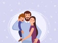 Lovely family poster together. Happy young family. Vector illustration of a flat design