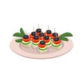 Lovely fingerfood with cheese, tomato, cucumber and olives