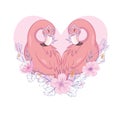 Lovely flamingos, hand drawn vector illustration Royalty Free Stock Photo