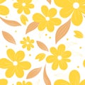 A lovely floral pattern on a white background, featuring beautiful yellow blooming flowers in the springtime. Royalty Free Stock Photo