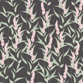 Lovely floral seamless pattern. Pink lavender flowers and leaves. Vector illustration. Royalty Free Stock Photo