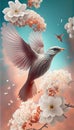 Lovely Flying Bird Superimposed By Flower AI Generative