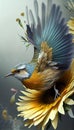 Lovely Flying Hummingbird Bird Superimposed By Flower AI Generative