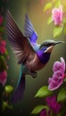 Lovely Flying Hummingbird Bird Superimposed By Flower AI Generative