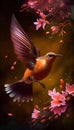 Lovely Flying Hummingbird Bird Superimposed By Flower AI Generative