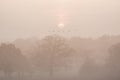 Lovely foggy sunrise in English countryside with soft pastel sky and calm feeling Royalty Free Stock Photo