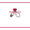 Lovely food logo template. Fork, spoon and knife silhouettes with heart shape. Logo design template