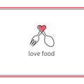 Lovely food logo template. Fork and spoon silhouettes with heart shape