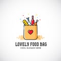 Lovely Food Paper Bag with Heart Symbol, Bread, Wine, Fish, etc. Royalty Free Stock Photo