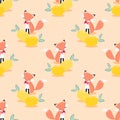 Lovely fox and lemon seamless pattern.