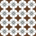 Lovely garden-inspired seamless fabric pattern in brown and white, featuring anemones in modern art nouveau