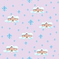 Watercolor houses and Snowflakes seamless pattern pink background pattern Christmas pattern Cute patternÃË Royalty Free Stock Photo
