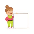 Lovely girl character standing with white empty message board, kid with placard vector Illustration Royalty Free Stock Photo