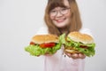 A lovely girl feel interest and happy with fastfood