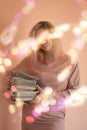 Girl having copybooks in hands. Girl having colorful copybooks Royalty Free Stock Photo