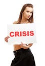 Lovely girl holding crisis word board Royalty Free Stock Photo
