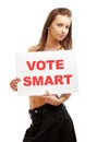 Lovely girl holding vote smart board Royalty Free Stock Photo
