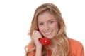 Lovely Girl on Telephone Royalty Free Stock Photo