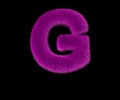 Lovely glamorous purple hairy font isolated on black - letter G, glamorous concept 3D illustration of symbols