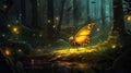 Lovely glowing or shining firefly in the night forest, nature concept Royalty Free Stock Photo