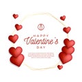 Lovely gold outline frame or border with hearts for valentine day stock vector illustration. Creative card, poster, banner or