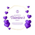 Lovely gold outline frame or border with hearts for valentine day stock vector illustration. Creative card, poster, banner or