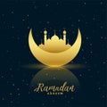 Lovely golden moon and mosque ramadan kareem background