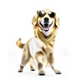 Lovely Golden retriveer dancing on white background