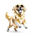 Lovely Golden retriveer dancing on white background