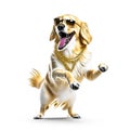 Lovely Golden retriveer dancing on white background