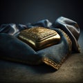 Lovely golden snuffbox on blue velvet Royalty Free Stock Photo