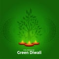 Lovely green happy diwali creative greeting background design