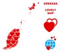 Vector Love Grenada Map Composition of Hearts
