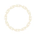 Frame Made of Flowers Isolated on White. Delicate Golden Sketched Floral Wreath. Lovely Hand Drawn Golden Twigs