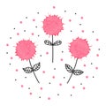 Lovely hand drawn illustration of three flowers with watercolor