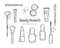 Lovely hand drawn make up elements, doodle beauty items