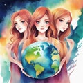 Lovely Hand-Drawn Planet Earth Composition Royalty Free Stock Photo