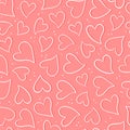 Lovely hand drawn romantic seamless pattern, chaotic doodle hearts, great for Valentine`s, Mother` Day textiles, banners, Royalty Free Stock Photo