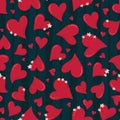 Lovely hand drawn romantic seamless pattern, chaotic doodle hearts, great for Valentine`s, Mother` Day textiles, banners, Royalty Free Stock Photo