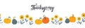 Lovely hand drawn Thanksgiving seamless pattern with pumpkins and sunflowers, great for textiles, table cloth, wrapping, banners, Royalty Free Stock Photo