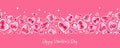 Lovely hand drawn Valentine\'s Day horizontal seamless pattern, cute decorated doodle hearts, great for textiles, banners,