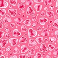 Lovely hand drawn Valentine\'s Day seamless pattern, cute decorated doodle hearts, great for textiles, banners, wallpapers,