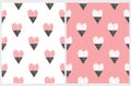 Lovely Hand Drawn Valentine`s Day Seamless Vector Pattern with Pink and Black Heart.