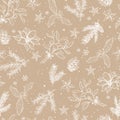 Lovely hand drawn winter branches seamless pattern, great for wrapping paper, textiles, banners, wallpapers - vector design Royalty Free Stock Photo