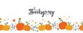 Lovely hand drawn and written Thanks Giving Design, cute pumpkins, leaves and font, great for Thanksgiving banners, wallpapers, Royalty Free Stock Photo