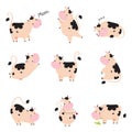Lovely Happy Baby Cow in Various Action Set, Adorable Funny Farm Animal Cartoon Character Vector Illustration Royalty Free Stock Photo