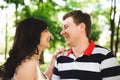 Lovely happy couple at a summer park Royalty Free Stock Photo