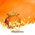 Lovely happy dhanteras festival card with gold coin pot