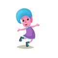 Lovely happy girl troll with blue hair and pink skin, funny fairy tale character vector Illustrations on a white